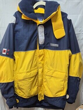 West Marine Explorer Sailing Jacket Mens Large Navy Blue Yellow Waterproof Coat